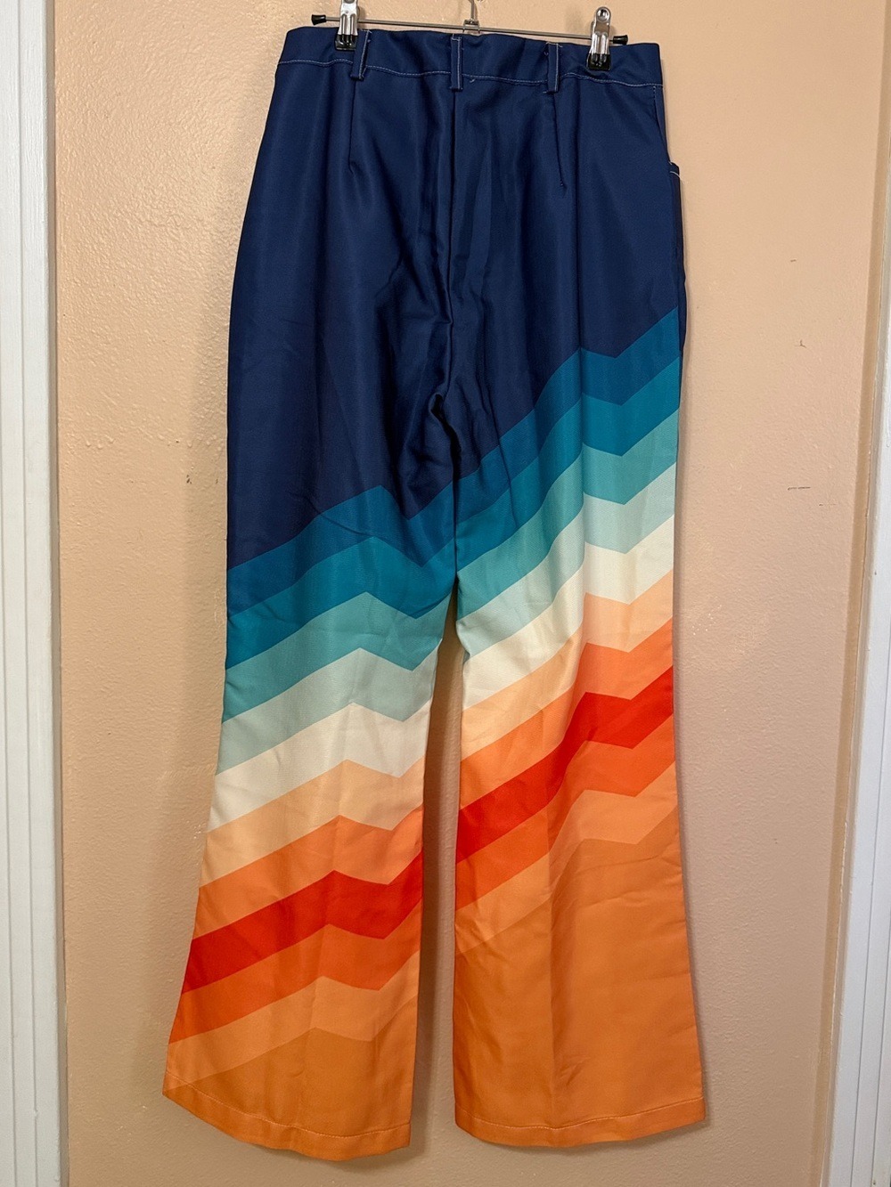 Retro Rainbow Chevron bell/wide Leg Pants Size M, 70s Groovy Festival 🎃 - Picture 2 of 9
